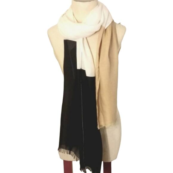 Scarf Shoulder Wrap LARGE 80 x27 Neutral Color Block Pattern EARTH Tones Fancy - Picture 2 of 12